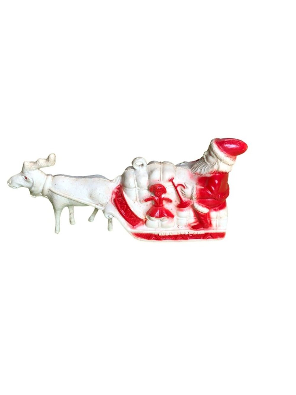 Irwin Celluloid Santa Sleigh Reindeer Vintage 1950's Christmas Decor Ornament To